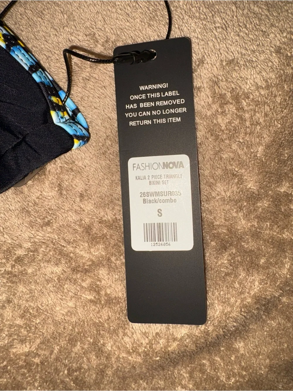 NWT Fashion Nova Black Bikini with Blue & Yellow Trim